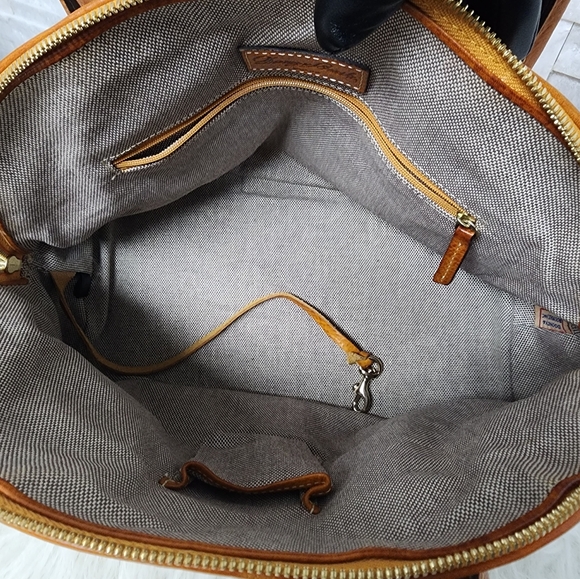 Canvas and Leather Double Zipper Satchel - Picture 11 of 16